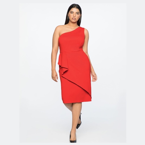 Jason Wu X ELOQUII Asymmetrical Red One Shoulder Dress - Picture 1 of 10